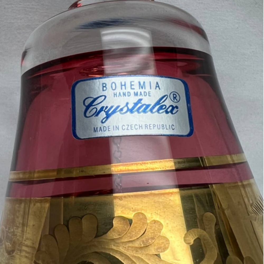 Bohemia Crystalex Bell Hand Made In Czech Republic Purple Glass Gold Accents 6" - Picture 2 of 7